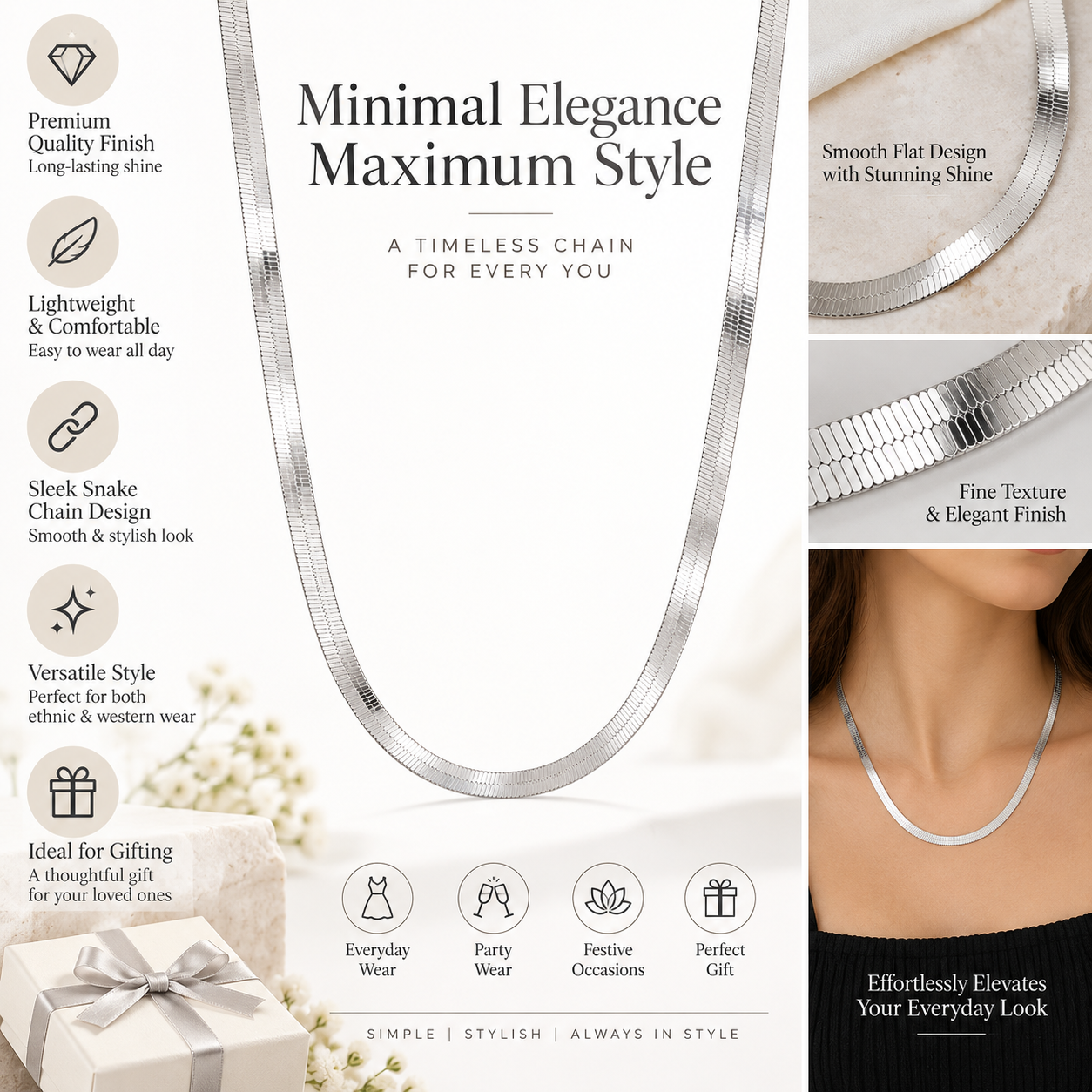 Image of Silver Snack Chain For Men & Women | imistyle Jewellery